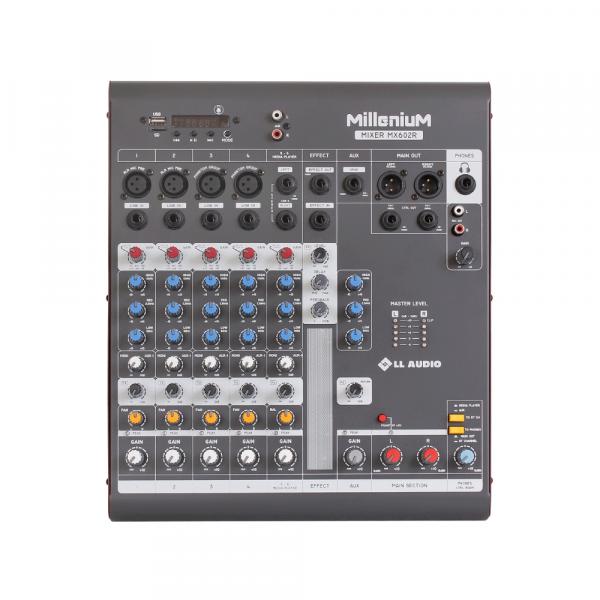 Mesa de Som Mixer LL Audio Millenium MX602R 6 Canais