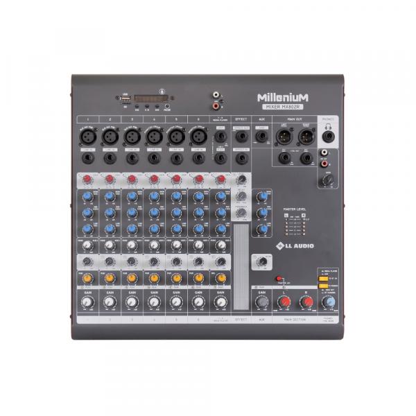 Mesa de Som Mixer LL Audio Millenium MX802R 8 Canais