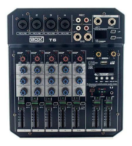 Mesa Som 5 Canais Mixer Boxx T6 Interface Usb Otg P10 Xlr