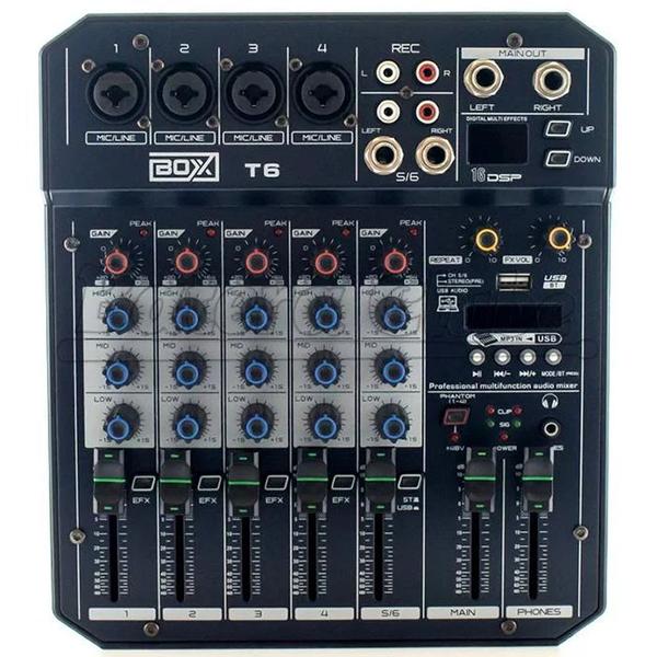 Mesa Som Mixer 5 Canais Boxx T6 Interface Usb Otg P10 Xlr
