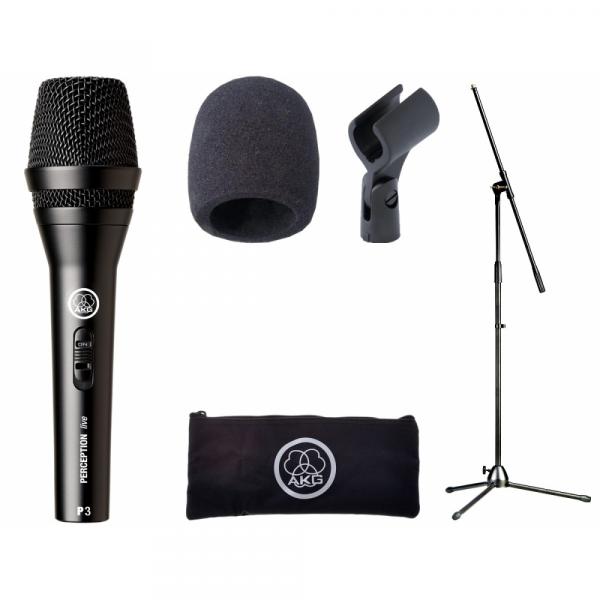 Microfone AKG P3S vocal Kit + Espuma + Pedestal
