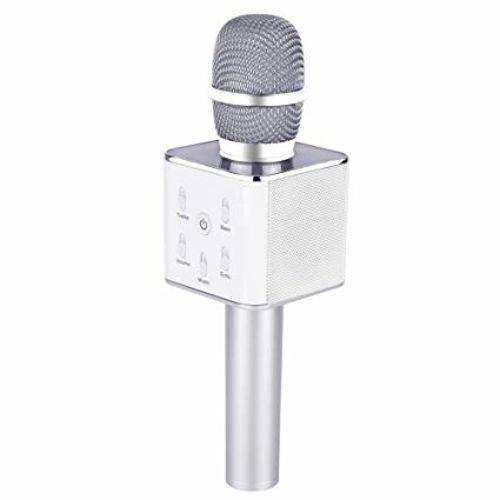 Microfone Bluetooth Sem Fio Caixa de Som Prata Karaokê