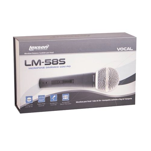 Microfone C/fio Cardioide 3m C/cachimbo C/bag Lm-58s Lexsen