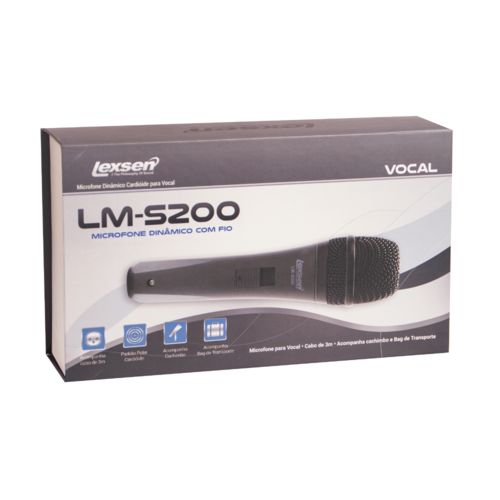 Microfone C/fio P/vocais Cardioide C/cabo 3m C/cachimbo C/bag - Lm-s200 - Lexsen