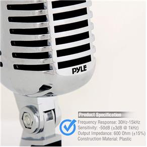 Microfone Cardióide Profissional Retrô Clássico Vintage Elvis PDMICR42R Prateado - PYLE