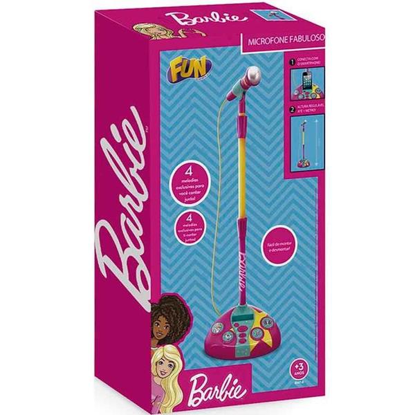 Microfone com Base - Barbie - Karaokê - Microfone Fabuloso - Fun