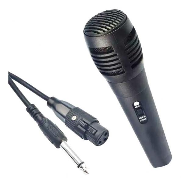 Microfone com Fio 1,5mts P10 Cantar Karaoke P/ Caixa de Som - Infokit