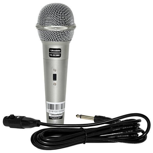 Microfone com Fio Roadstar RS-601 com Cabo 4.0 de 2,5 Metros - Prata