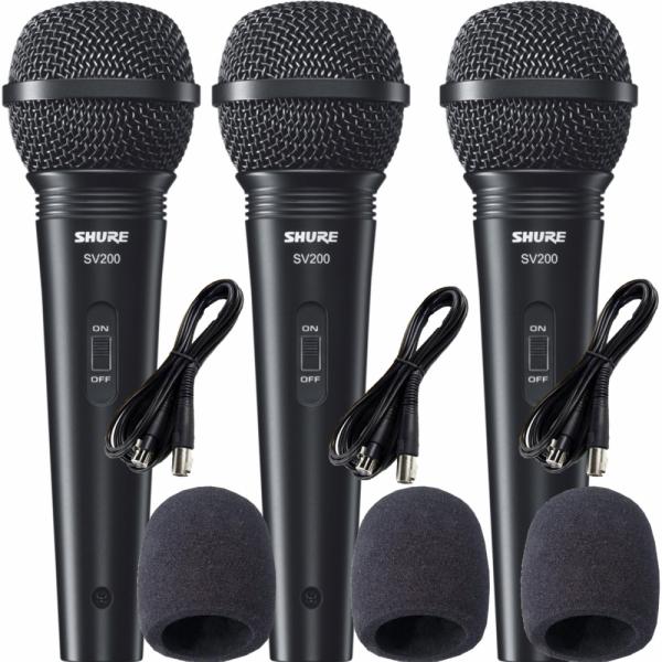 Microfone com Fio Shure SV200 Dinâmico Kit C/ 3