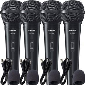 Microfone com Fio Shure SV200 Dinâmico Kit com 4