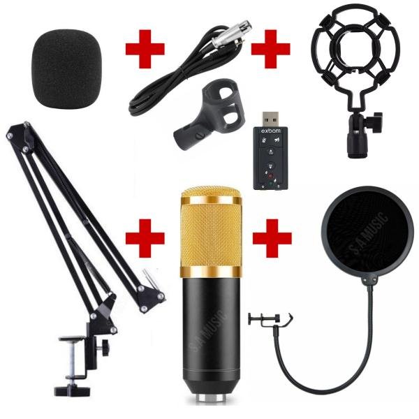 Microfone Condensador BM800 + Braço Suporte Articulado + Pop - Andowl, M1025 ou L914