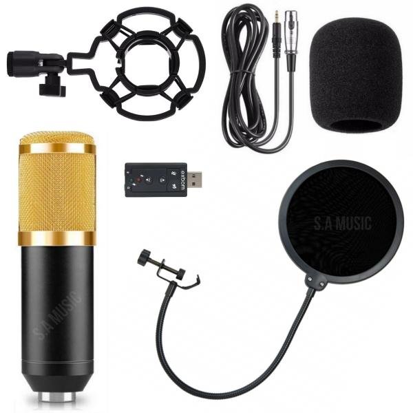 Microfone Condensador BM800 + Pop Filter Filtro + Aranha - Andowl