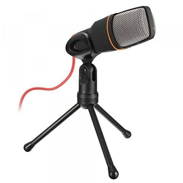 Microfone Condensador com Tripe para Gravaçao Profissional para Pc e Notebook Preto - Megafun