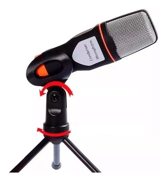 Microfone Condensador para Gravaçao Profissional com Tripe para Notebook e Pc Cor Preta SF-402 - On Line