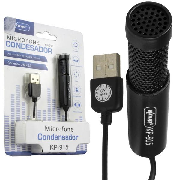 Microfone Condensador para Gravação no Pc Mesa Knup Kp-915 Mic0033 Knup
