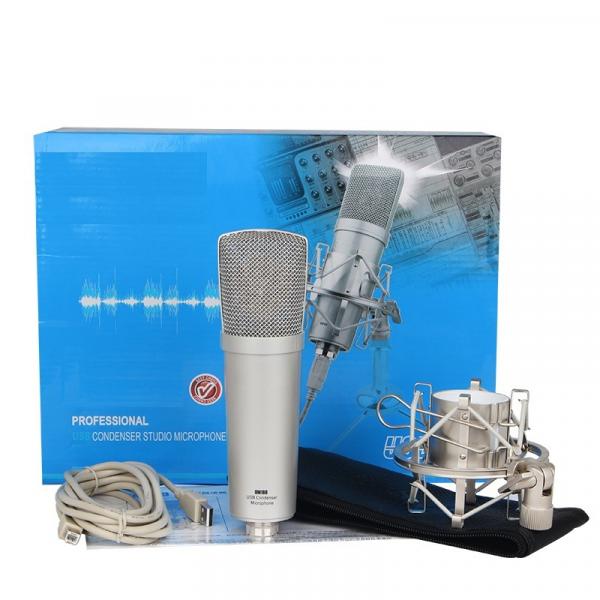Microfone Condensador Usb P/gravação Estúdio,c/ Cabo,Shock Mount Prata e Bag - Aj Som Acessórios Musicais