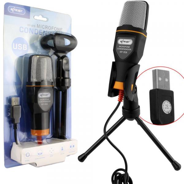 Microfone Condensador Usb para Vídeo Youtube e Mesa Gravação Kp-916 - Knup