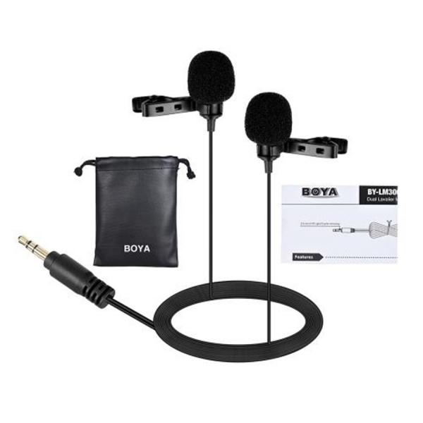 Microfone de Lapela Duplo Boya LM300 para Câmeras e Filmadoras