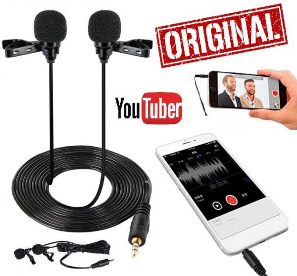 Microfone de Lapela Duplo Profissional Celular Smartphone Universal Android Iphone Gravação Vídeos Youtuber Entrevistas - Leffa Shop