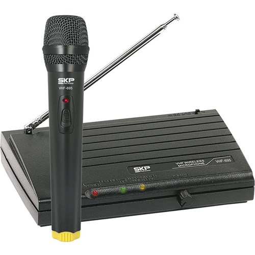 Microfone de Mão Sem Fio Base + 1 Microfone Profissional - Vhf-695 - S...
