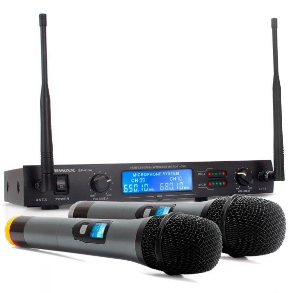 Microfone Digital Sem Fio Duplo Wireless Uhf Karaokê Igreja - Briwax