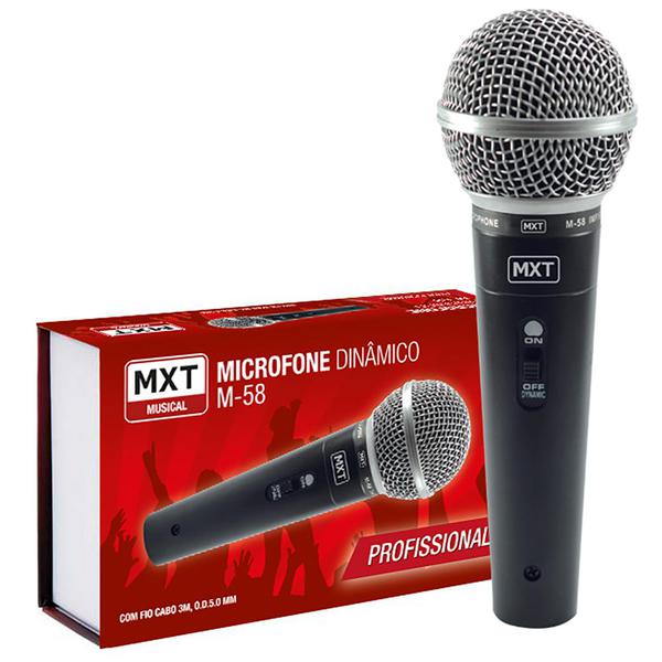 Microfone Dinâmico com Fio M 58 Profissional Cabo 3 Metros O.d.5.0 Mm - Mxt