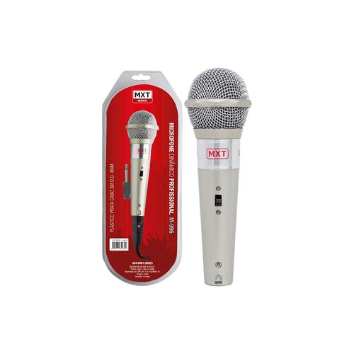 Microfone Dinâmico com Fio 3 Metros M-996 Prata Mxt 54.1.23