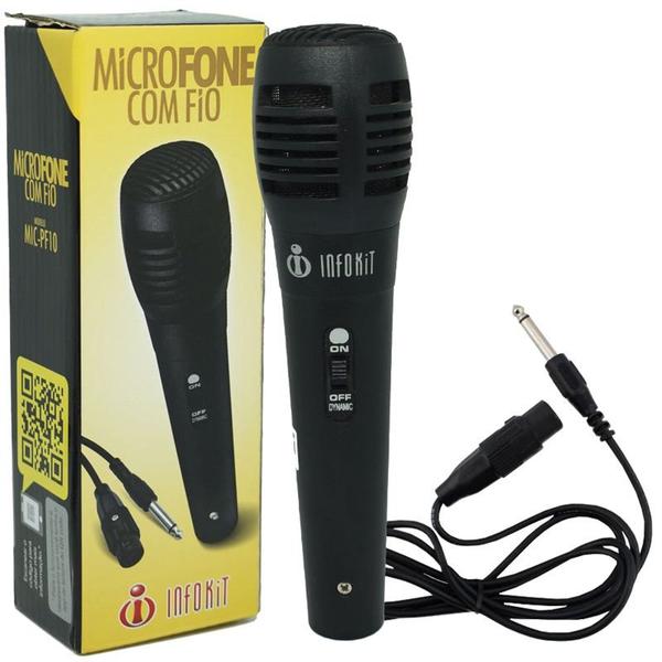 Microfone Dinâmico com Fio P10 Cabo 1,5 Metros para Karaokê e Caixa de Som Infokit MIC-PF10 Preto - Sta