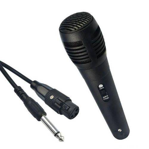 Microfone Dinâmico de Mão com Fio Plug P10 Preto 1.5m - Mic-pf10