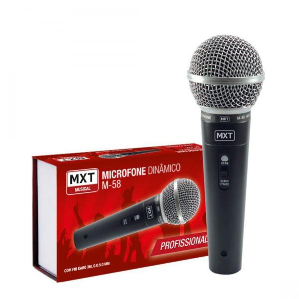 Microfone Dinâmico M58 Profissional com Fio Cabo 3 Metros OD. 5.0 MM - Mxt