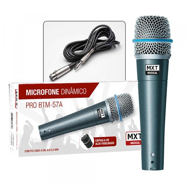 Microfone Dinâmico Pro Btm 57a Metal Profissional com Cabo 3 Metros O.d.5.0 Mm - Mxt