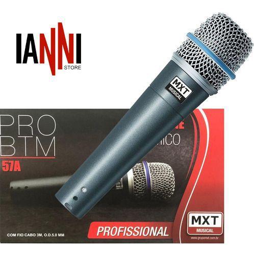 Microfone Dinâmico Pro com Capa e Cabo 4,5m Btm57a Mxt
