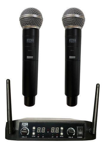 Microfone Duplo de Mão Uhf Sem Fio Pll 100 Canais Uhf-526m - Mxt