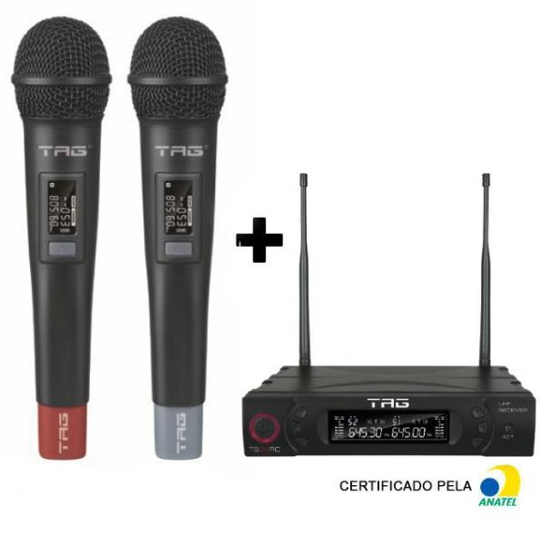 Microfone Duplo Sem Fio Multi- Canal Tagima TG-8802 com Frequência Variável UHF