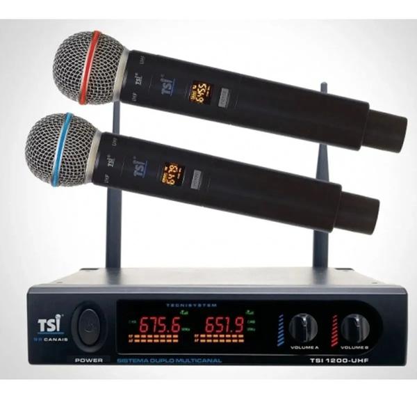 Microfone Duplo Tsi1200 Uhf Display Digital Tsi
