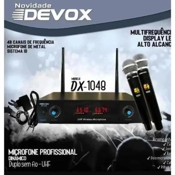Microfone Dx1048 Sem Fio Duplo Multifrequência Digital Uhf Devox