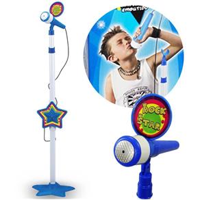 Microfone Infantil Azul Led Rock Star MP3 Som Luz Musica Karaoke Brinquedo