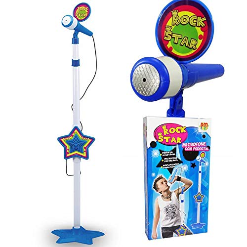 Microfone Infantil Azul Led Rock Star MP3 Som Luz Musica Karaoke Brinquedo