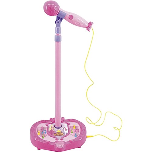 Microfone Infantil com Amplificador Karaoke e Pedestal com Luz e Som Rosa