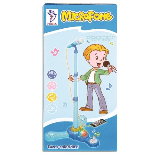 Microfone Infantil com Pedestal e Luz Fenix Brinquedos (Azul)