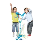 Microfone Infantil Duplo Com Amplificador Karaoke E Pedestal Com Luz E Som Azul Meninos Mp3