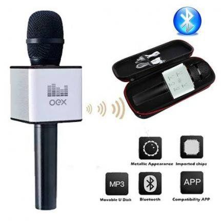 Microfone Karaoke Bluetooth Oex 6w Rms Preto Mk-100