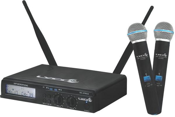 Microfone Lyco Uhxpro02mm Uhf 100 Frequência S/fio Mao Duplo 2 Antenas