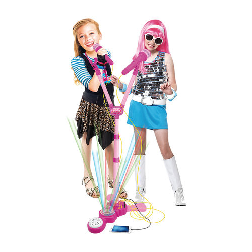 Microfone Musical Duplo Rosa Infantil C/ Som e Mp3 - Dm Toys
