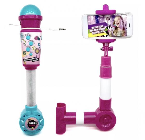 Microfone Musical Infantil de Brinquedo com Entrada Smartphone e Pau de Selfie - BBR TOYS