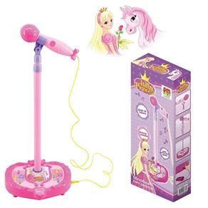 Microfone Musical Infantil Karaoke C/ Pedestal Luz e Som Amplificador Rosa