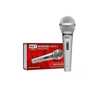 Microfone MXT Dinâmico de Metal M-K5 Prata C/ Cabo e Chave Liga/Desliga - AC1798