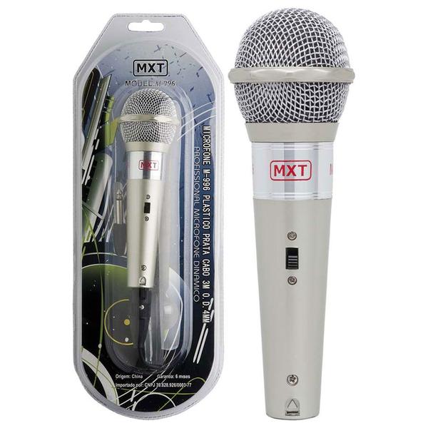 Microfone MXT M-996 Plastico Prata com Fio 3 Metros 541023 - eu Quero Eletro