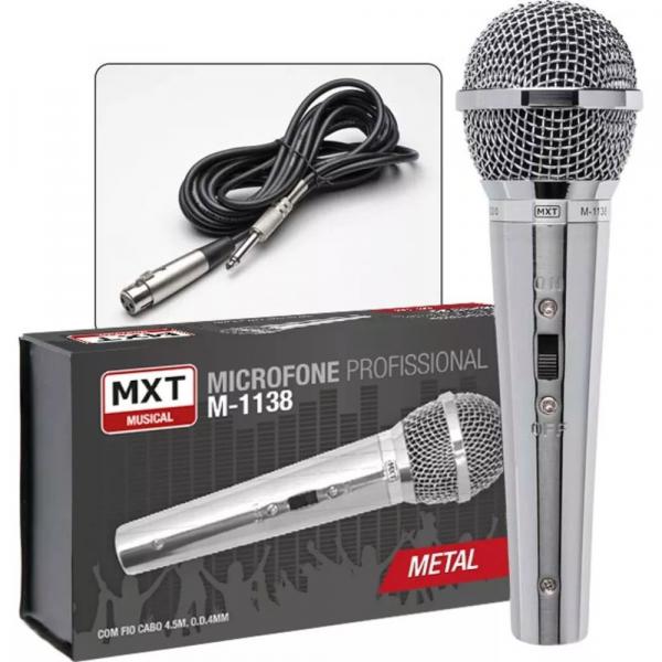 Microfone Mxt Profissional Metal M-1138 com Cabo 4,5 Metros