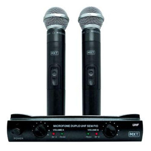 Microfone Mxt Uhf302mm 1 Frequência Sem Fio Mão Duplo 2 Antenas